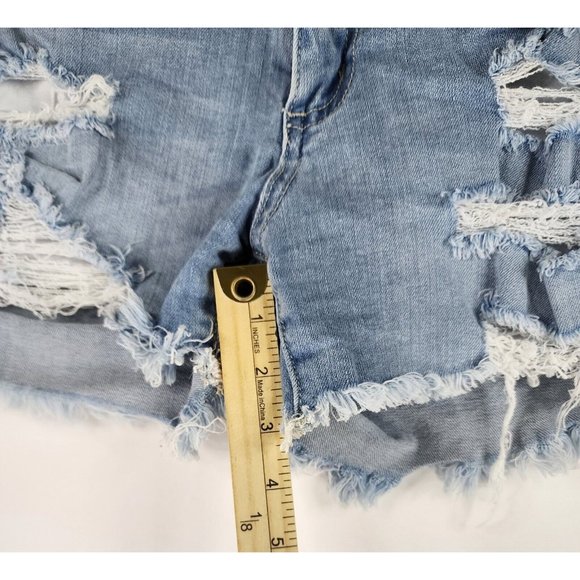 Just USA Shorts Womens Medium Blue Denim Preppy Frayed Ripped Distressed Pockets - Picture 6 of 11